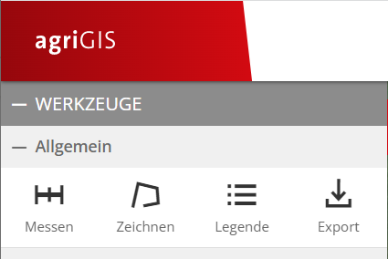 agriGIS Werkzeugleiste mit Export-Button