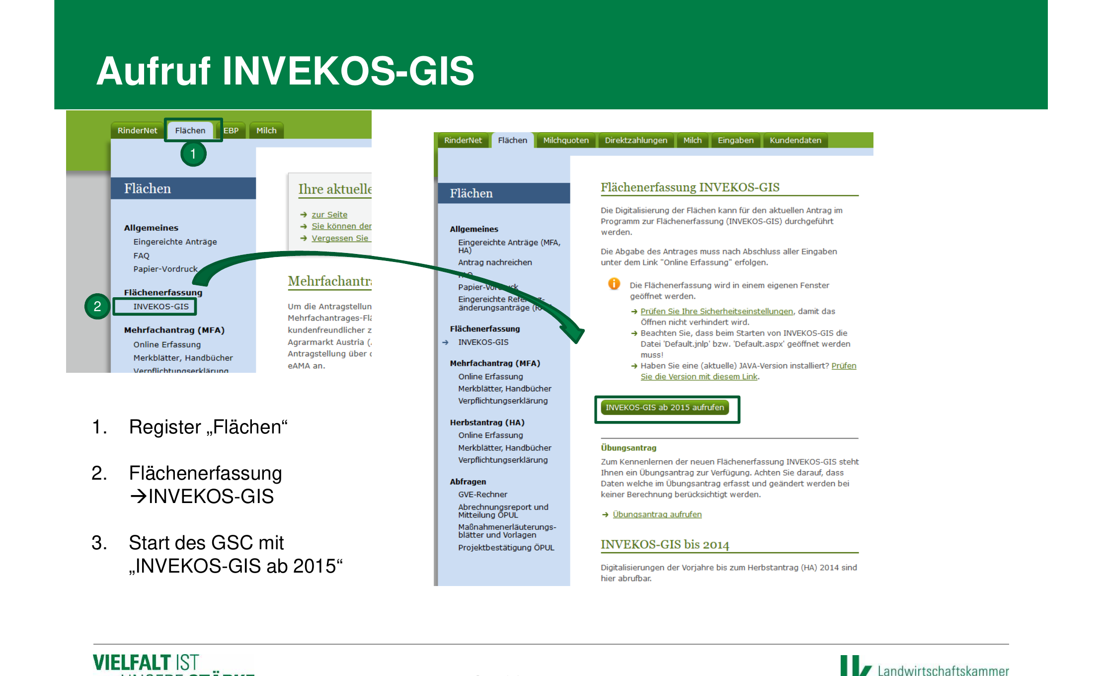 eAMA Navigation zu INVEKOS-GIS über Flächen-Reiter