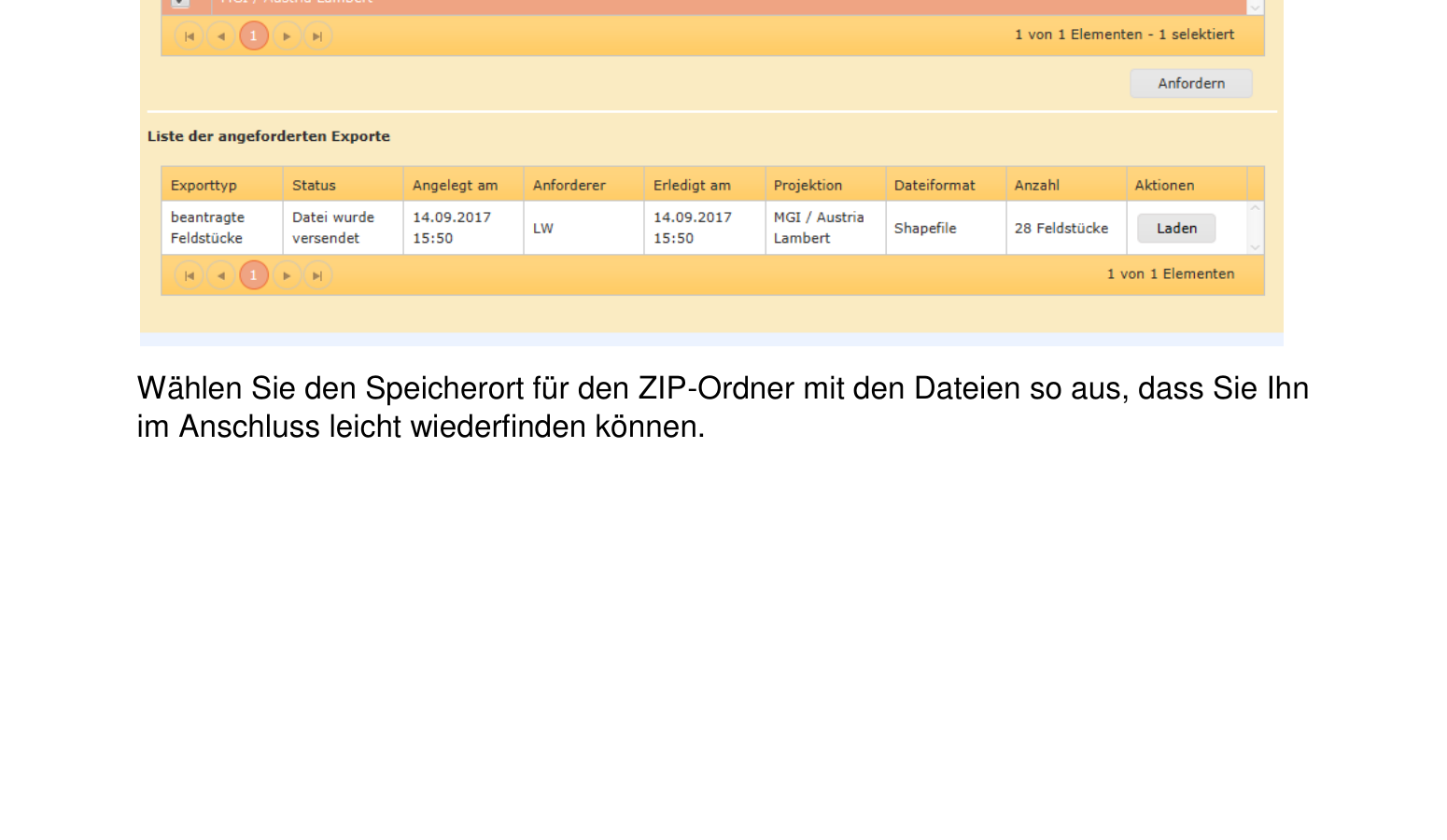 INVEKOS-GIS Exporttyp beantragte Schläge auswählen