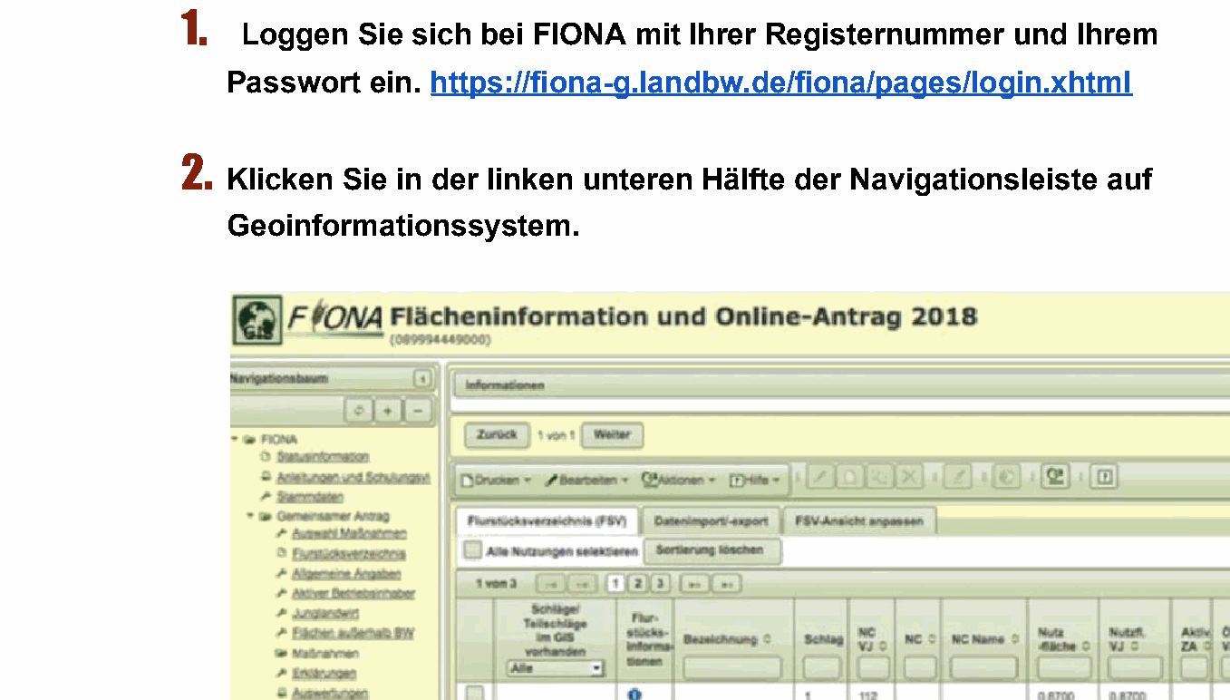 FIONA Navigationsleiste mit Geoinformationssystem-Link